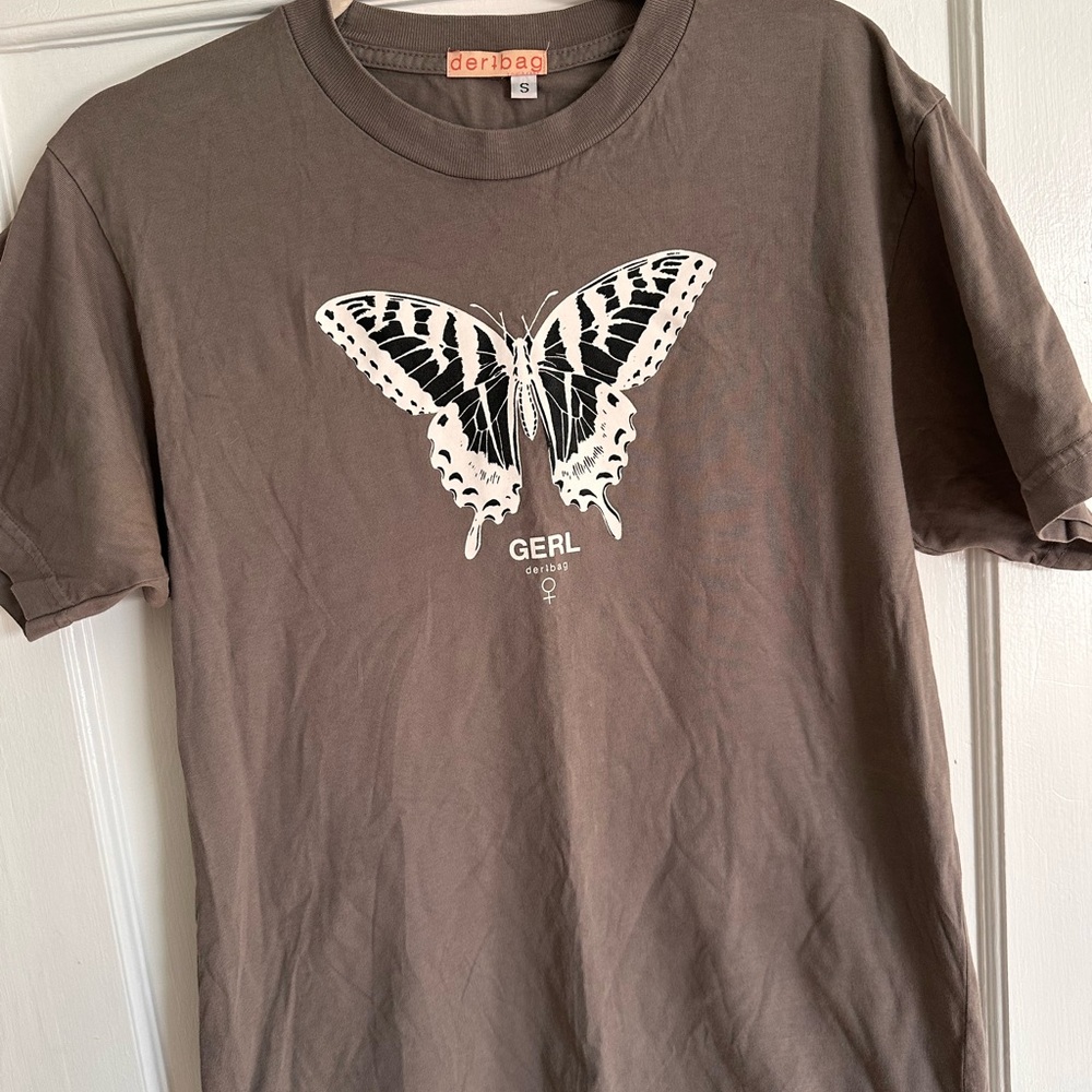 Dertbag Women’s Butterfly T-Shirt, Dark Grey, Size Small
